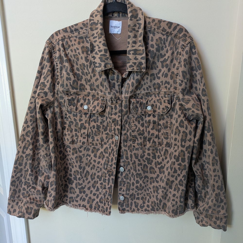 Kensie Leopard Print Denim Jacket